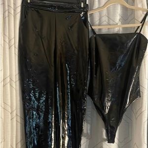 NWT Women’s Faux leather Pants & NWOT Bodysuit Black (Pants 0) (Top S)